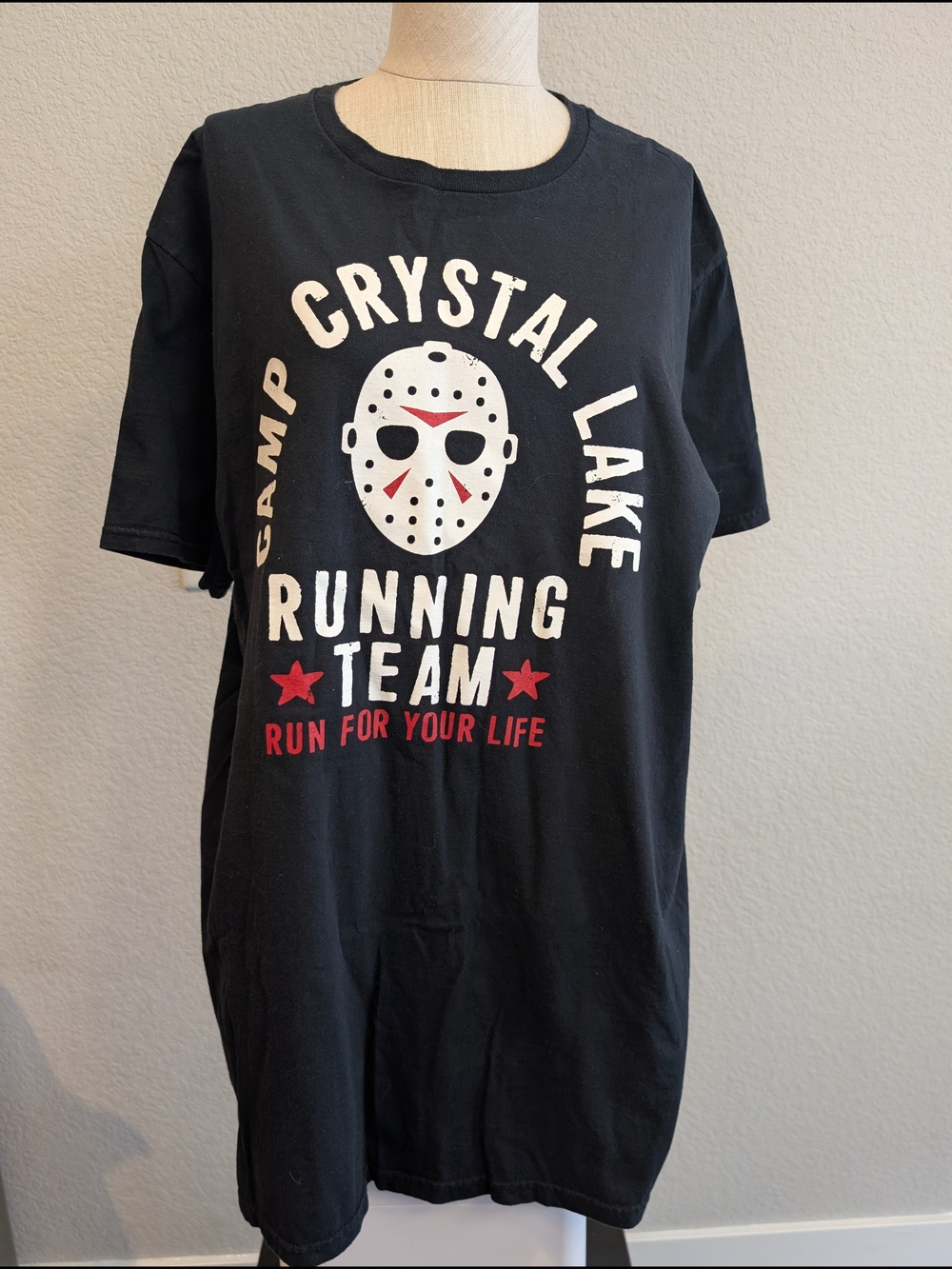 Vintage Camp Crystal Lake Running Team Friday 13th  Black, White & Red Print Tee